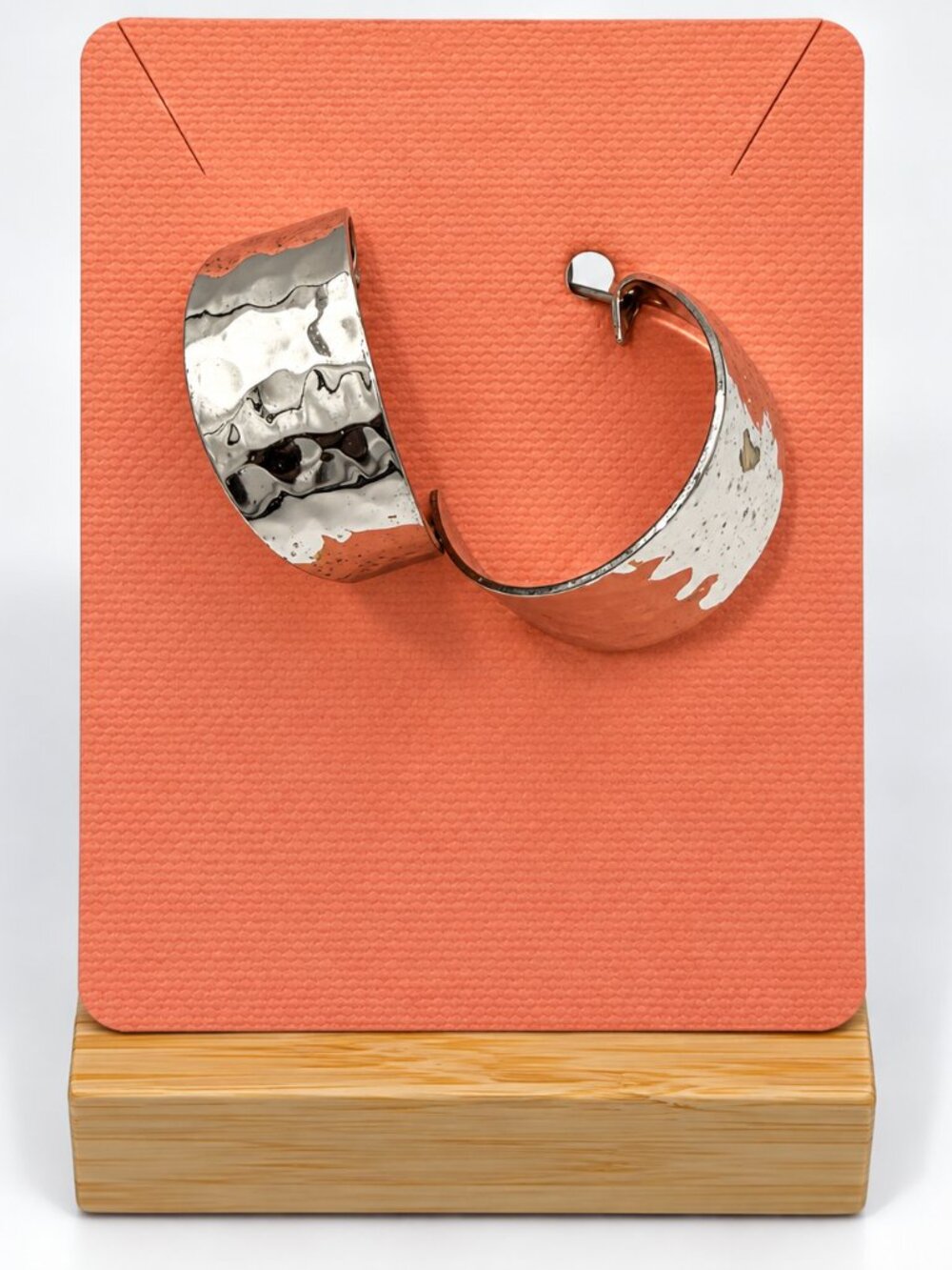 Hammered Silver Tone Wide Hoop Earrings Chunky Statement Modern